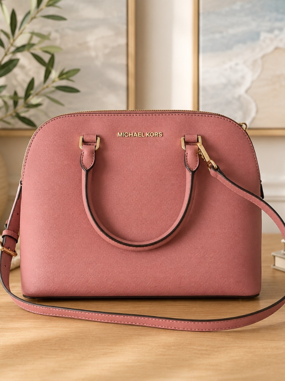 Michael Kors Rose Pink Dome Satchel with Gold Hardware
